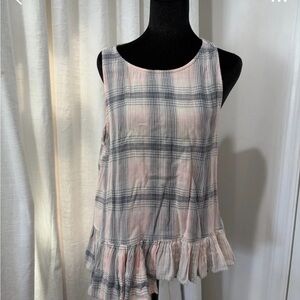 Plaid Ruffle-Hem Sleeveless Tank Top - Pink and Gray